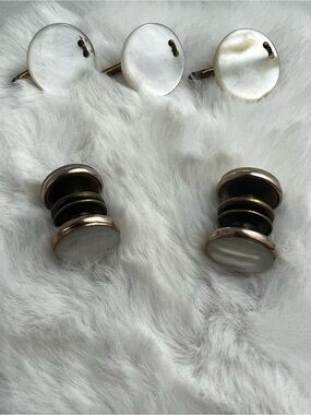 Vintage Art Deco Men's Formal MOP Snap Cufflinks & T-Bar Studs